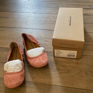 Women’s Lucky Brand suede flats, brand new in box, size 8.5, rose